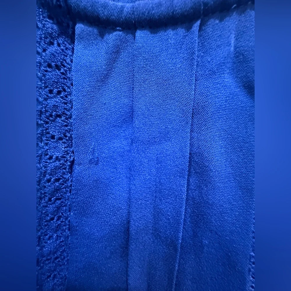 J.Crew. Lace Pleat Front Button Back Blouse. 100% Silk. Cobalt Blue. Size 2.